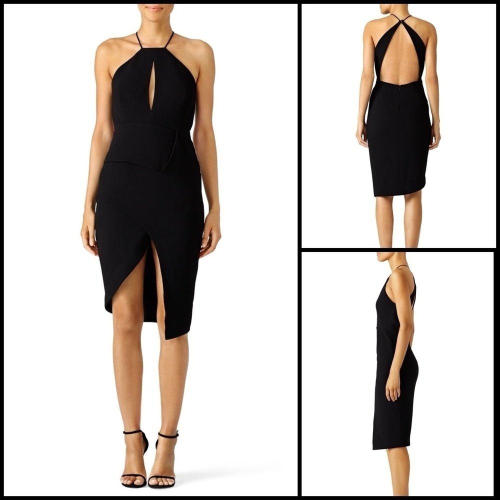 $565 Nicholas Halter Draped Black Open Back Front Slit Designer Dress Size 8